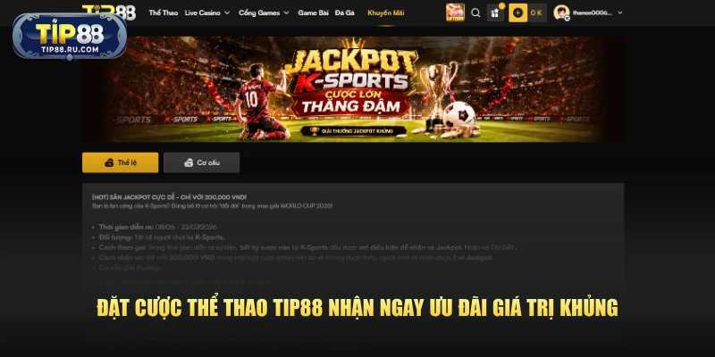 Đặt cược thể thao TIP88 nhận ngay ưu đãi giá trị khủng