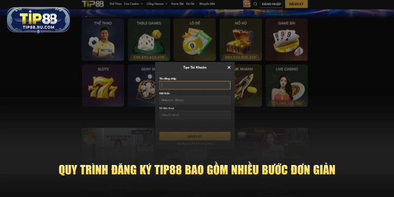 Quy trình đăng ký TIP88 bao gồm nhiều bước đơn giản